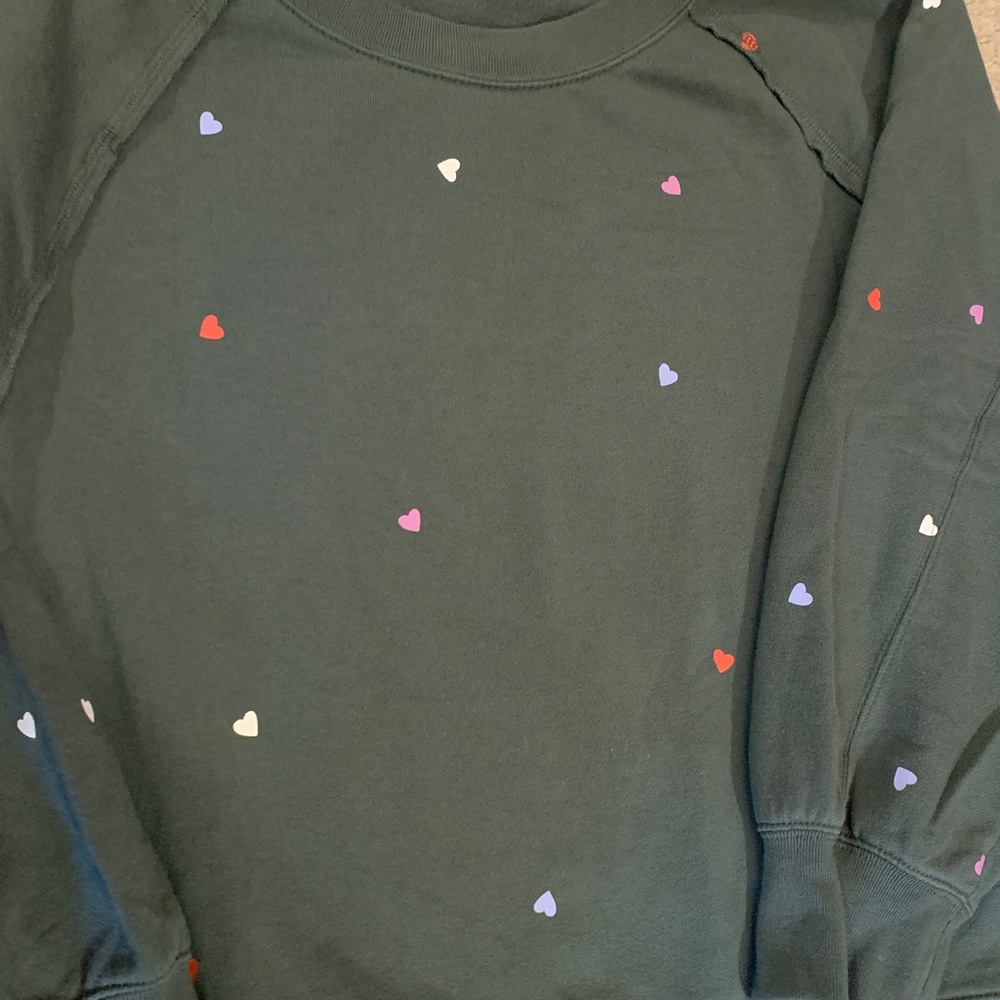 GAP Women's Green Sweatshirt with Colorful Hearts - Picture 2 of 4